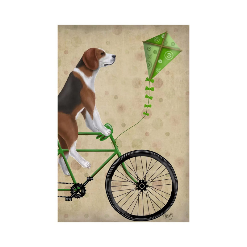 Beagle On Bicycle by Fab Funky - Wrapped Canvas Gallery-Wrapped Canvas Giclée, 66.04 cm H x 45.72 cm W x 3.175 cm D