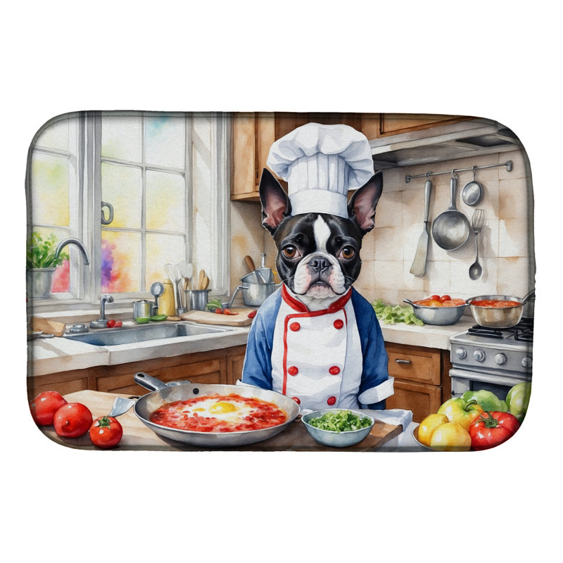 Boston Terrier The Chef Dish Drying Mat
