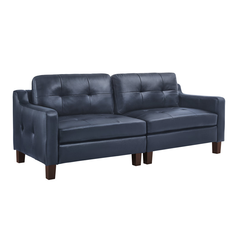 Haiza 81" Modern 3-Seater Sofa in Premium Full Top-Grain Genuine Leather with Square Arms, Navy