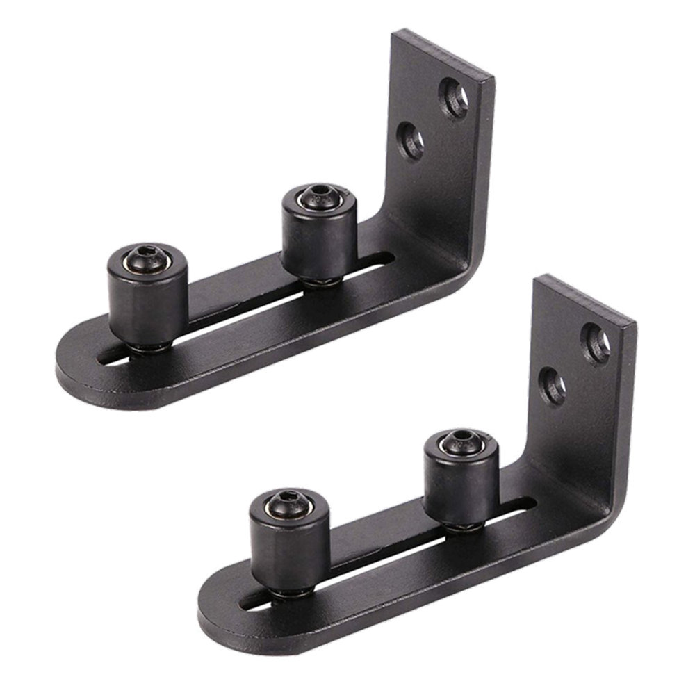 LAZ Black Steel Guide Sliding Barn Door Floor Guide Wall Guide With Bottom Adjustable Roller (Set of 2) Lazio