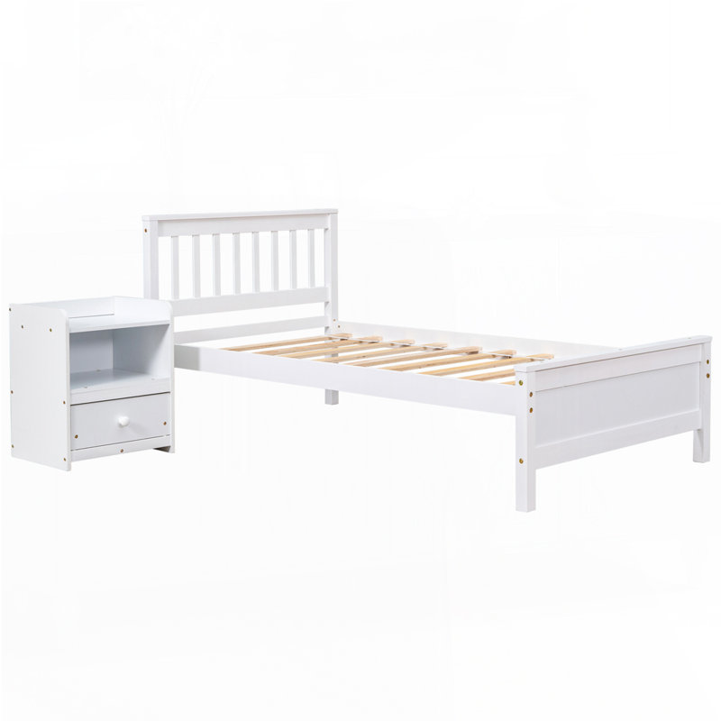 John Pine Wood Bed with Nightstand & Storage, Twin, White