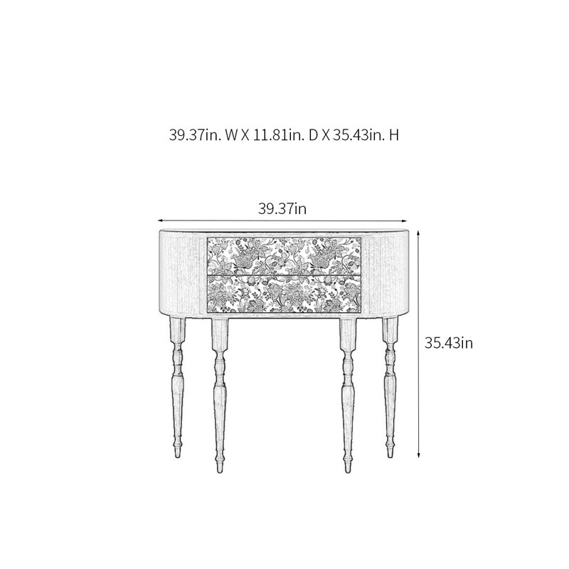 Console rétro avec 2 tiroirs, H 35,43 po x l 39,37 po x P 11,81 po