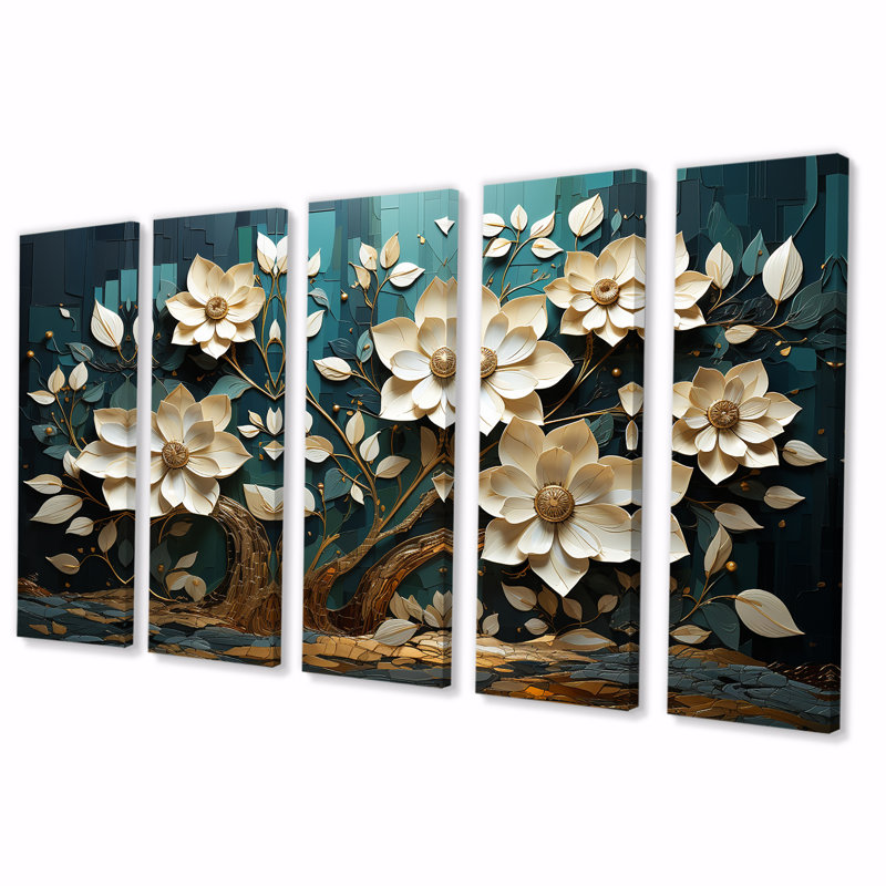 Ensemble de 5 pièces d'art mural blanc et bleu, H 28 po x l 60 po