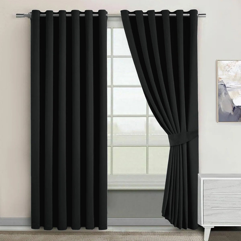 Bernards Blackout Door Curtain, Black, 117cm Width x 137cm Drop