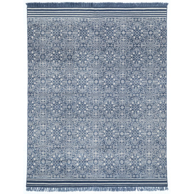 Bovina Geometric Area Rug in Navy/White