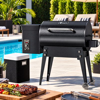 Barbecue à granules de bois et fumoir de 456 po² avec contrôle automatique de la température PID, pieds pliants pour patio ou véhicule récréatif en noir