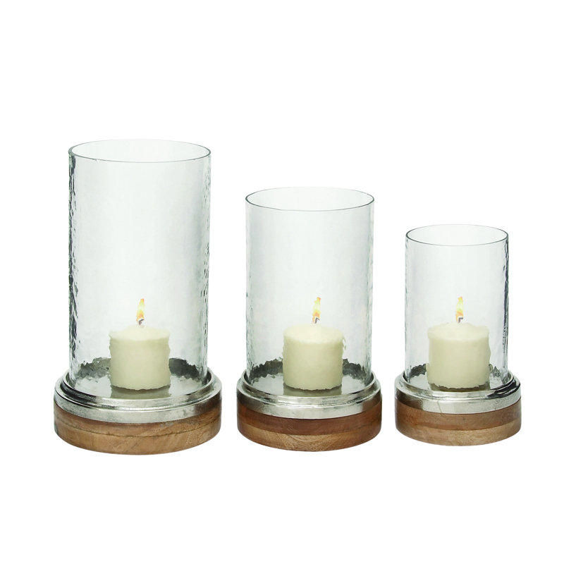 Lampe ouragan pilier en bois brun 3 pièces