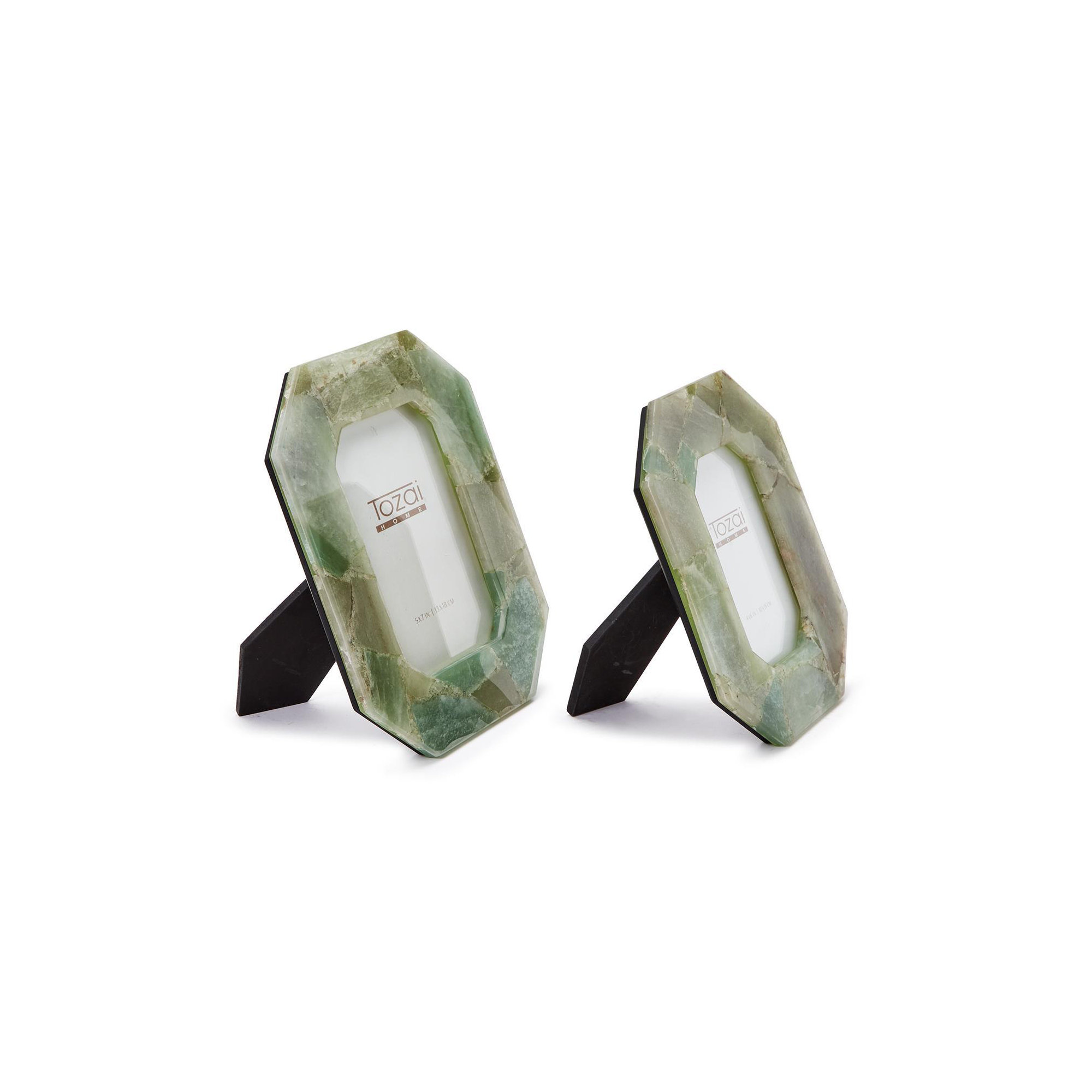 Set Of 2 White Quartz Photo Frame, Green