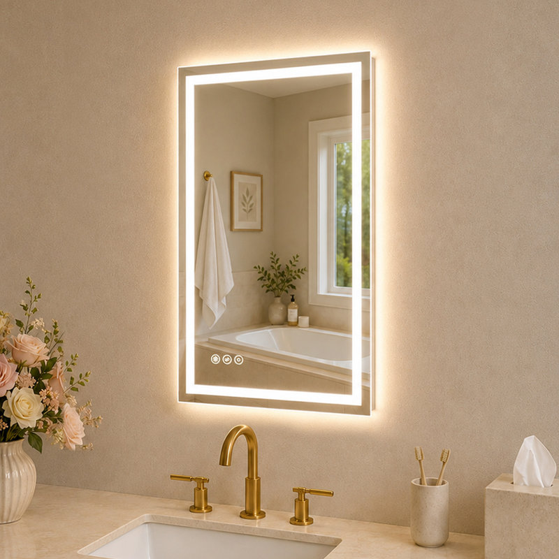 TMMV 20" W x 30" H Frameless LED Light Anti-Fog Wall Bathroom Vanity Mirror In Polished Crystal, 20" W x 30" H