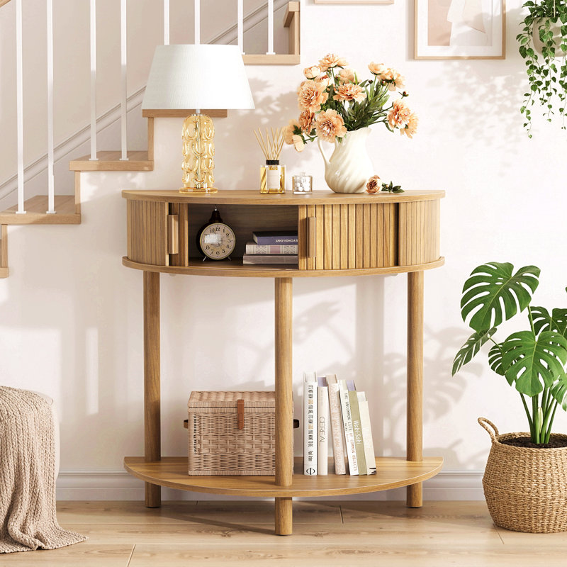 Console demi-lune rainurée de 31,5 po, canapé de style campagnard derrière le canapé, table d'entrée moderne