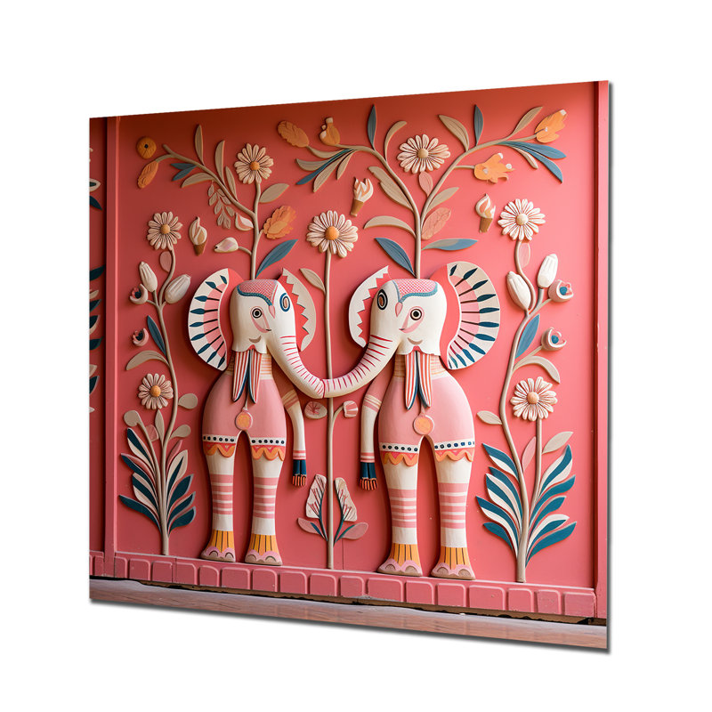 Indian Art Jaipur Elephants 1 - Art indien en métal, art mural, H 36 po x l 36 po