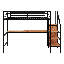 Lit mezzanine double en métal avec bureau intégré, escalier de rangement, petite armoire et lumière DEL-92287717