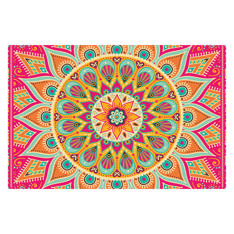 Carterville Colorful Sunburst Mandala Kitchen Mat