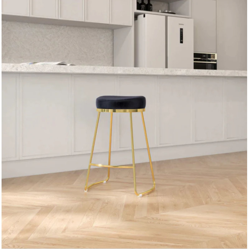 Elburt 26.2'' Luxury Modern Upholstered Kitchen Furniture Island Counter Metal Stool, Black