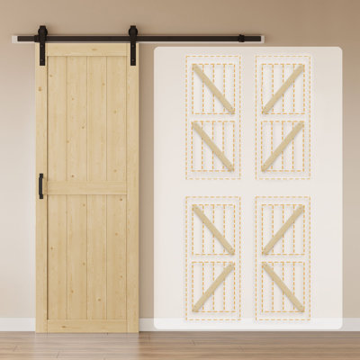 84"H Modern Solid Fir Wood Sliding Barn Door, Paintable, Closet Pantry Door with Installation Hardware Kits