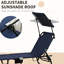 Chaises de patio avec pare-soleil et fonction pliable - Auvent bleu foncé inclinable pour bronzer à l'extérieur