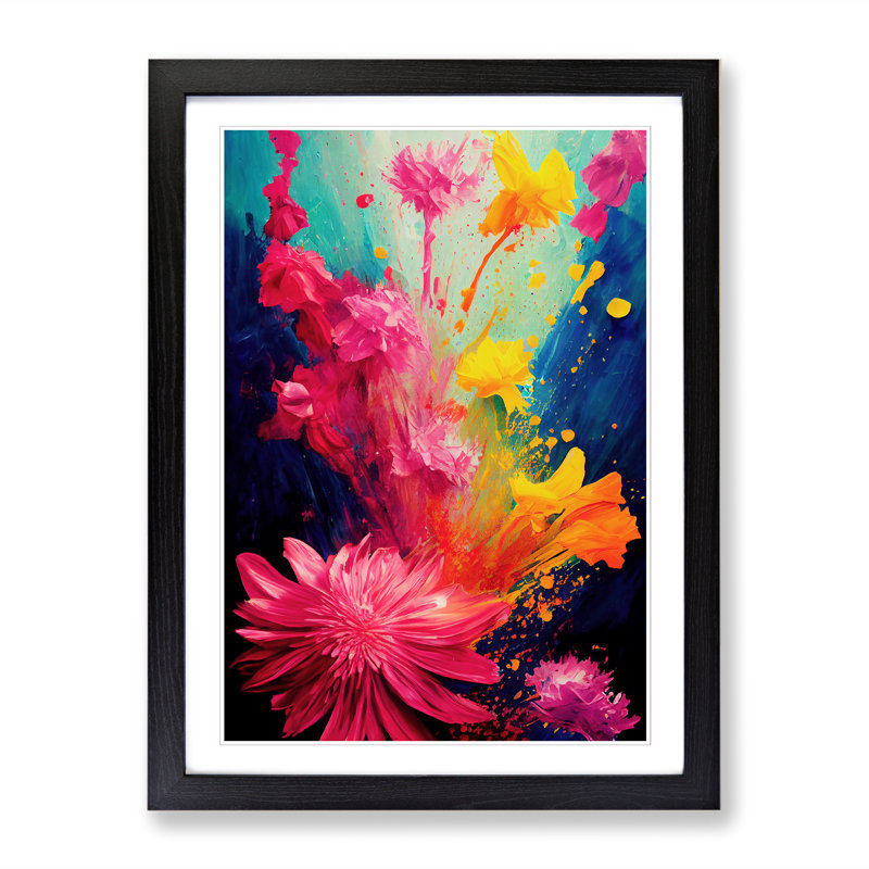 Wildflowers Splash - Single Picture Frame Print, Black, 64cm H x 46cm W x 2cm D