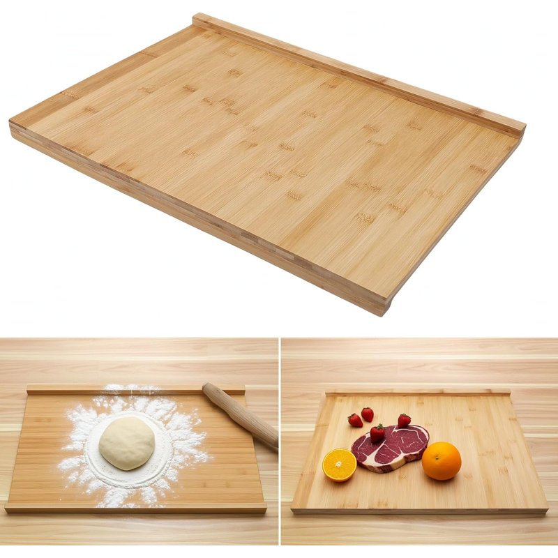 Reversible Pastry Board with Lip for Rolling Dough Bamboo Cutting Board Kneading Board