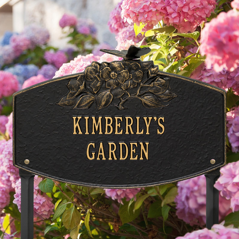 Butterfly Blossom Personalized Garden Sign, Black/Gold, Yes