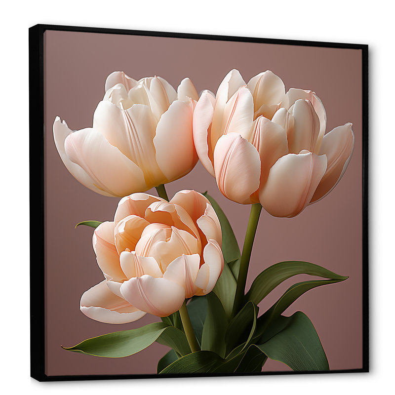Tulipes douces aux tons neutres, tranquillité, Cadre flottant noir, 30" H x 30" W