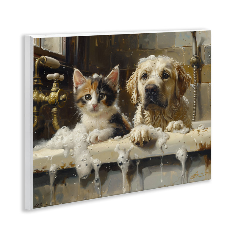 «Bath Buddies Cat & Dog», plaque murale par Shawna Stewart