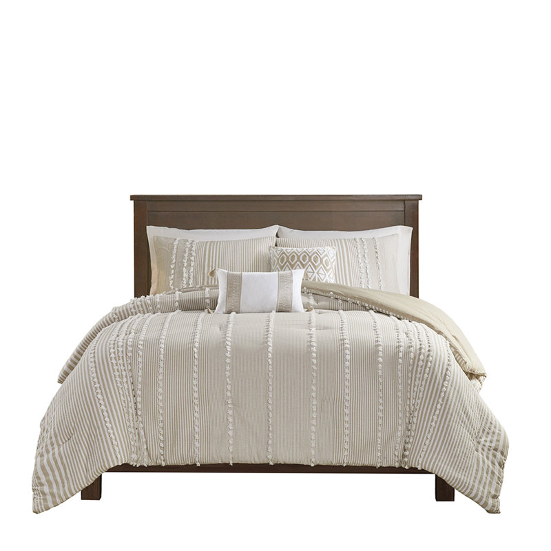 Édredon 3 pièces en coton teinté - rayures taupe