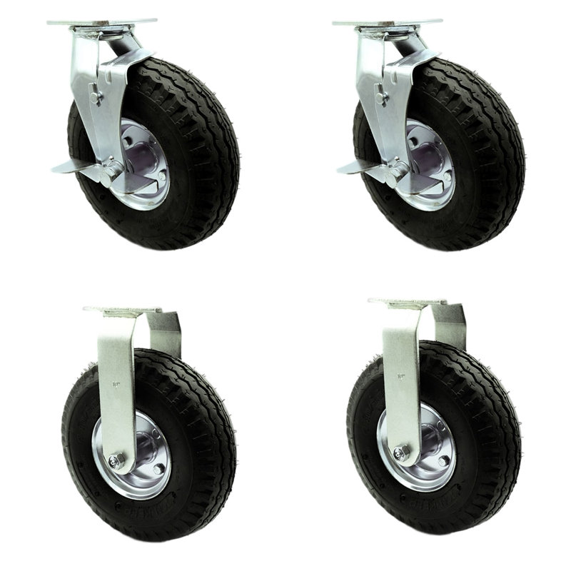 Ensemble de roulettes 4 pièces, 2 pivotantes avec freins et 2 rigides