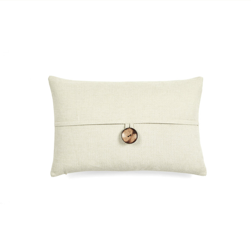 Ivory Woven Button Detail Lumbar Pillow Cover 13" x 20"