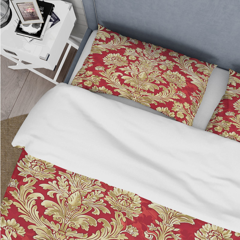 Red Gold Damask III - Ensemble de housse de couette damassé, Housse de couette très grand + 2 taies décorativ