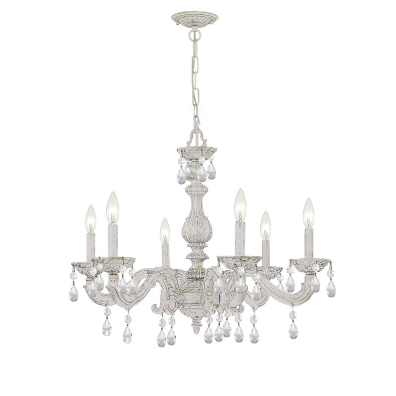 Abagail 6-Light Candle Style Classic / Traditional Chandelier, Swarovski Spectra, Antique White