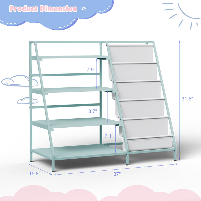 32'' Height Metal Book Display, Bookshelf and Toy Storage Organizer - 4 Tier Book Shelf, Green
