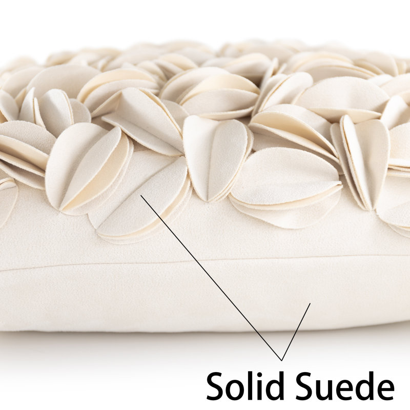 Housse de coussin brodée, Beige - Suède uni, H 18 po x l 18 po