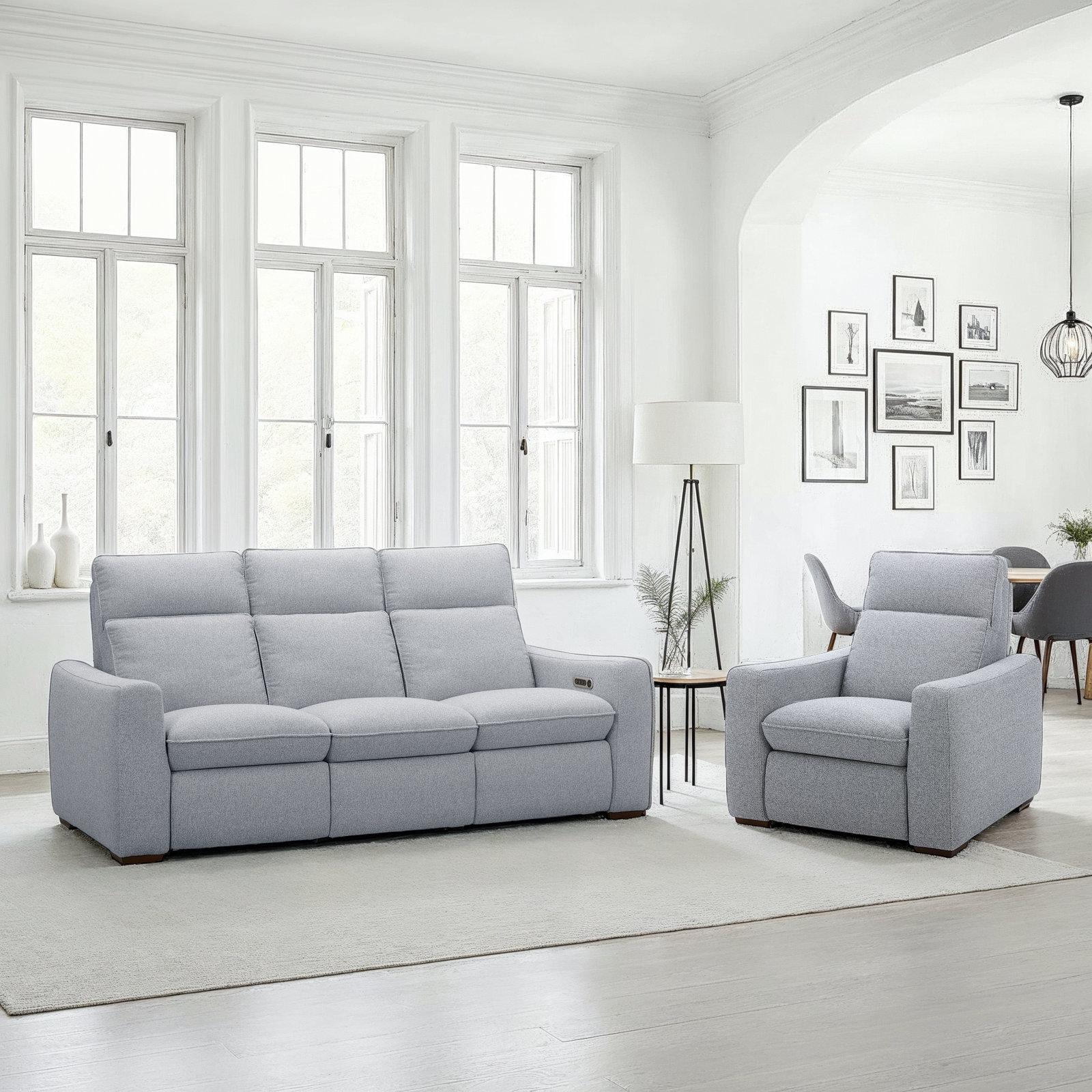 Kozlowski Power Recliner With Power Headrests & Lumbar, Stonewash Blue Polyester
