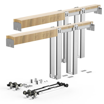 Ensemble de cadre pour porte coulissante escamotable de 72 po x 80 po avec montants en acier, mécanisme de fermeture amortie bidirectionnelle, coulissement fluide et silencieux, installation dissimulée peu encombrante, largeur ajustable, conçu pour les portes résidentielles