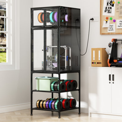 Armoire pour imprimante 3D avec réducteur de bruit et fonction, support de rangement à double couche, barre à filament en forme de T pour l'organisation du bureau,