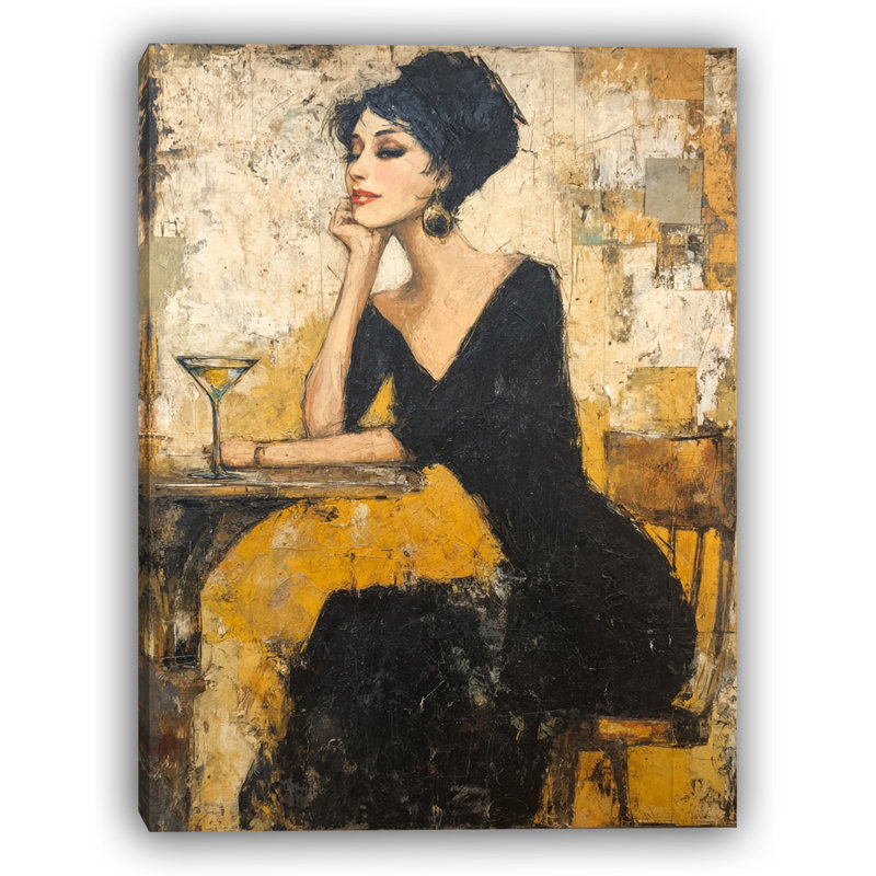 «Golden Hour Glamour - Elegant Woman with Martini», art mural sur toile, H 24 po x l 16 po