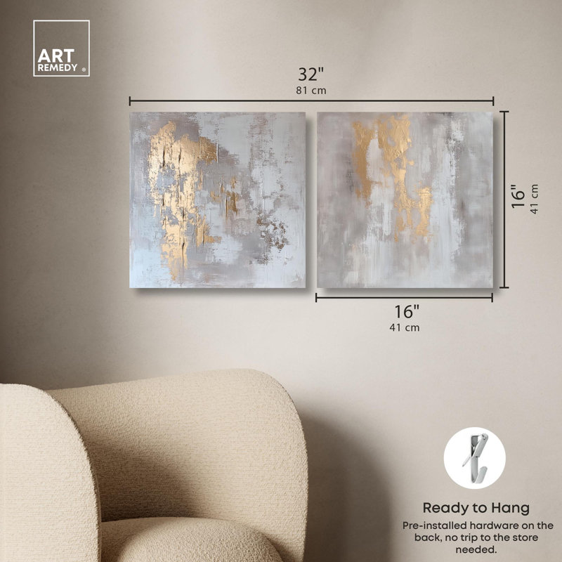 Rustic Gold Expose© Duo Canvas Print Gold Boho Wall Art Set by Art Remedy, Black Frame, 12 x 12, H 16 po x l 16 po