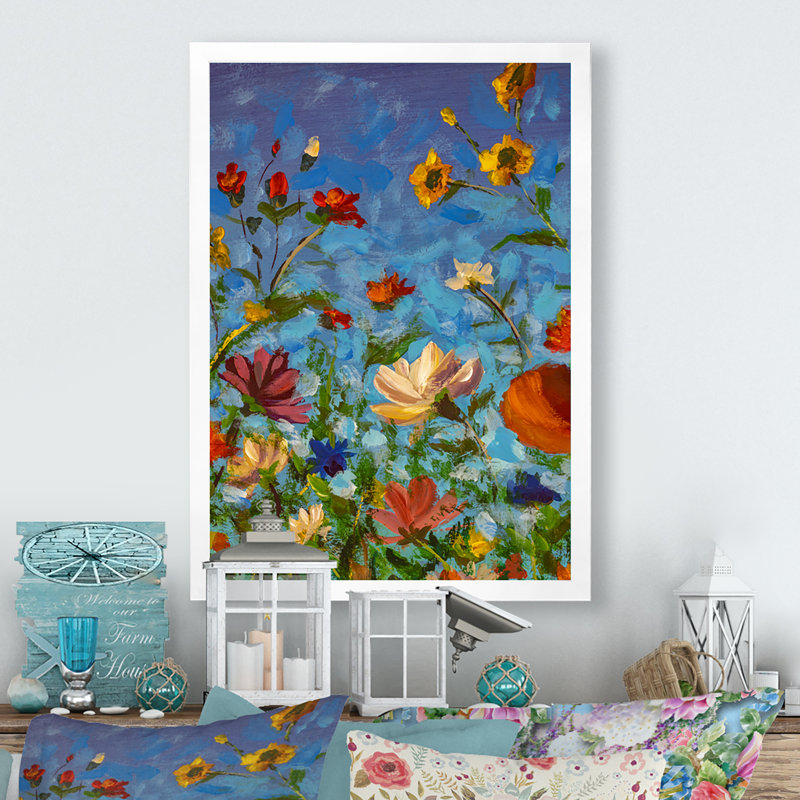 Fred and Yellow Lowers Spring Summer - Peinture sur toile, Toile avec cadre blanc, H 40 po x l 30 po x P 1,5 po