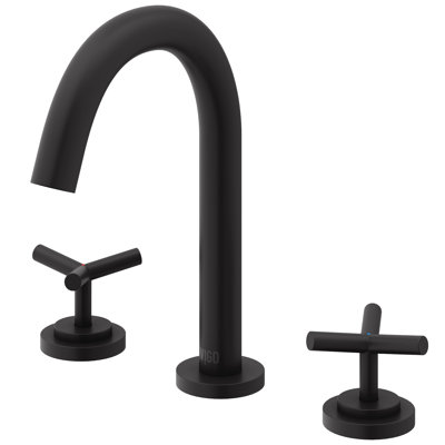 Jewel Widespread 3-Hole Bathroom Faucet, 2-Handle High Arc With Cross Knob Handles In Matte Black