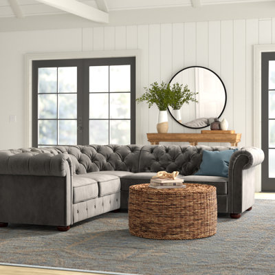 Huskins 95Wide Velvet Symmetrical Sectional by Three Posts