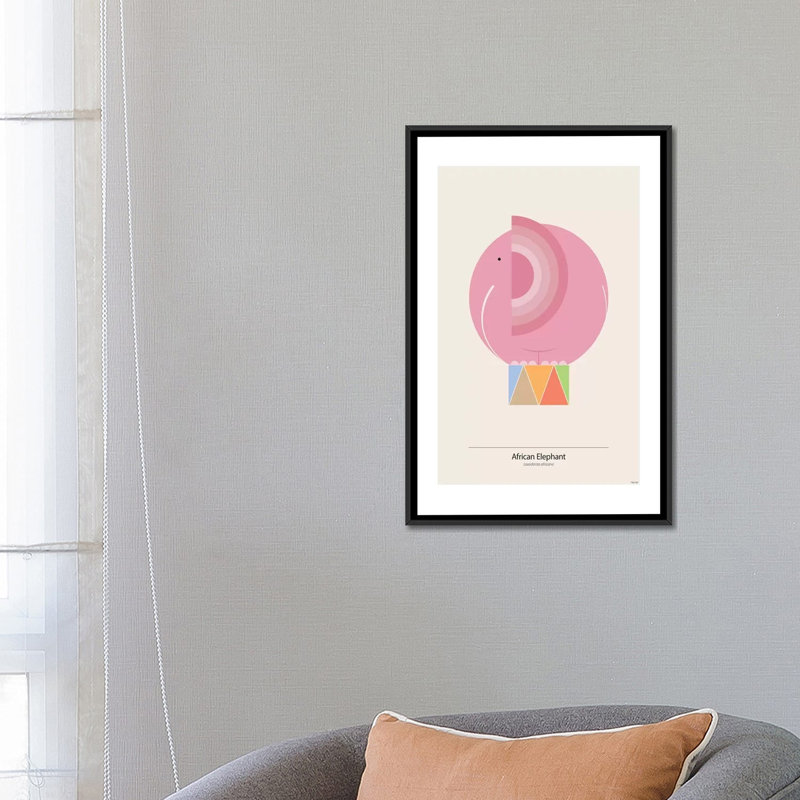 « éléphant (rose) », impression sur toile, H 26 po x l 18 po x P 1,5 po, Toile avec cadre noir, Pas de tapis