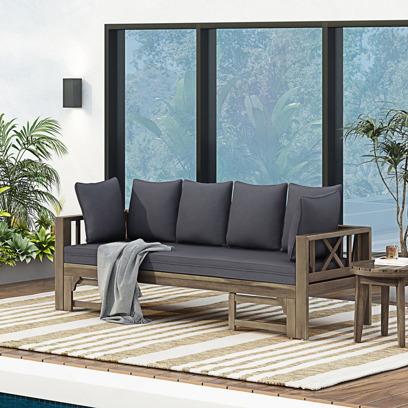 Canapé d'extérieur extensible 3 places, canapé rembourré, fauteuil de jour, Gris foncé, Gris foncé