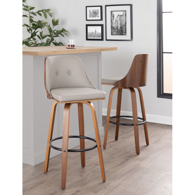 Tabouret de bar et de comptoir Archaimbaud, Similicuir gris pâle, Tabouret de bar (hauteur d'assise de 29,5 po), Noir