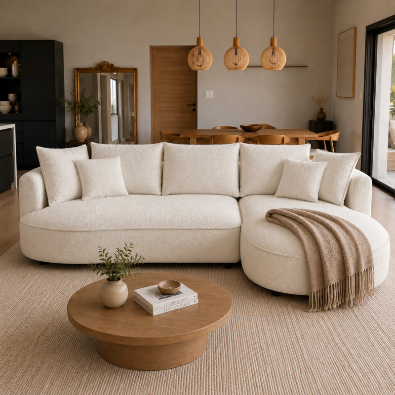 Canapé modulaire courbé surdimensionné de 125 po avec méridienne, Beige, Right Hand Facing
