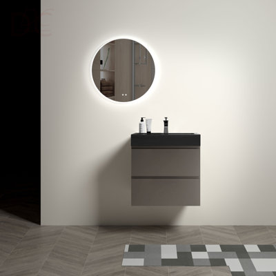 24" Bathroom Vanity With Sink, Large Storage Wall Mounted Floating Bathroom Vanity For Modern Bathroom, One-Piece Black Sink Basin Without Drain And Faucet, Pre-Assembled
