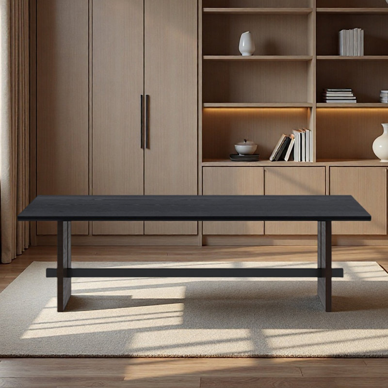 Long bureau de travail en bois massif noir pour la maison, H 29,53 po x l 78,74 po x P 23,62 po