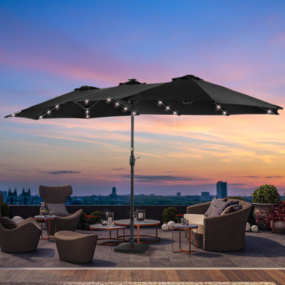 Sadeen 15' × 9' Rectangular Market Patio Umbrella with LED Lights, Outdoor Umbrella with Crank & Tilt, All-Weather for Deck Backyard Garden Pool Lawn Porch