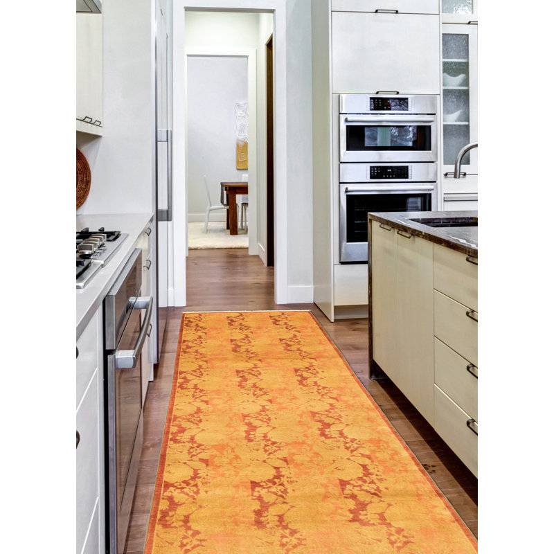 Tapis de couloir en laine noué à la main de conception unique noué à la main new age de style persan 18/20 orange 2 pi 7 po x 8 pi 2 po tapis décoratif