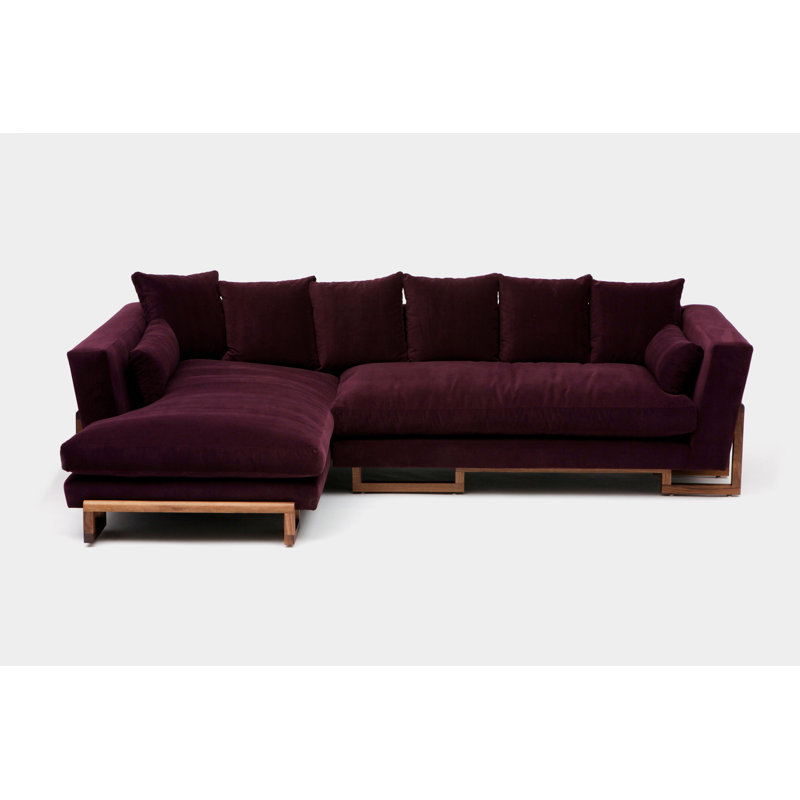 LRG Upholstered L-Shaped Sectional Left Hand Facing, No Trays, Solid Walnut, Eggplant