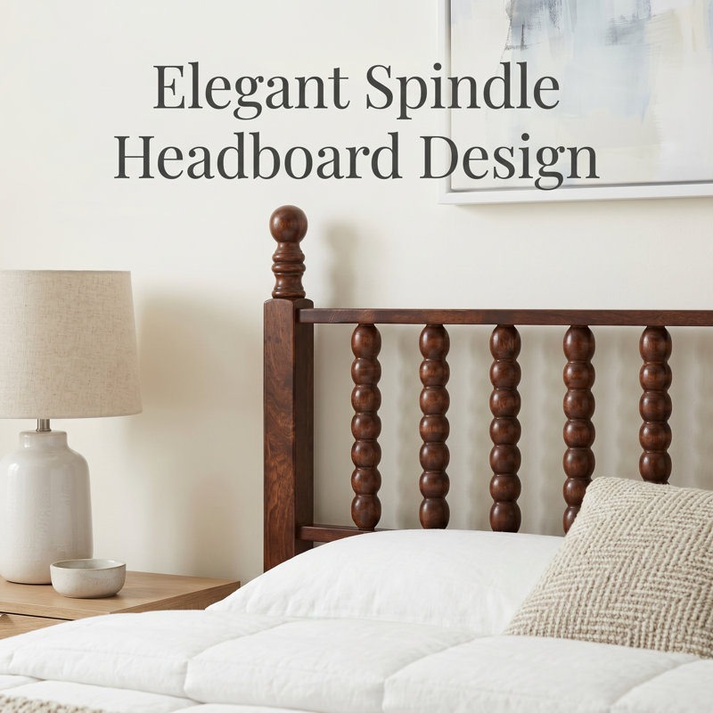 Solid Wood Retro Platform Bed with Gourd Spindle Headboard and Slat Support, No Box Spring Required, Multiple Sizes and Finishes